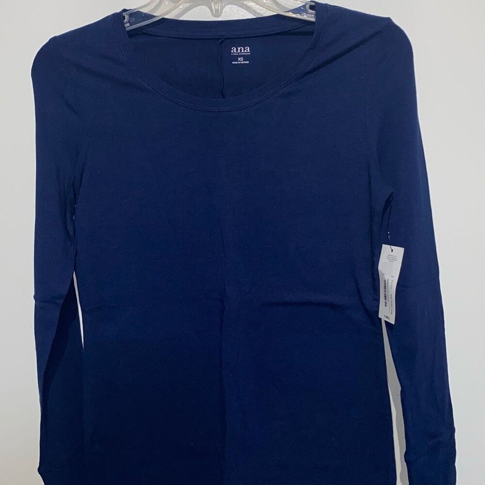 a.n.a Women's Blue Cotton Modal Blend Long Sleeve Knit Shirt Size XS‎ NWT